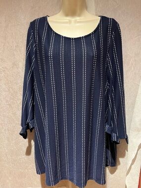 Navy Vertical Stripe Scoop Neck Blouse